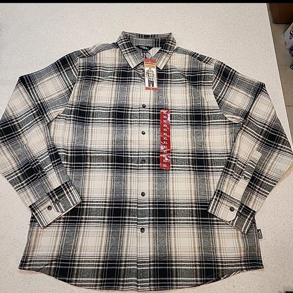 Eddie bauer mens NWT flannel shirt xl Plaid Black Tan Work Brown